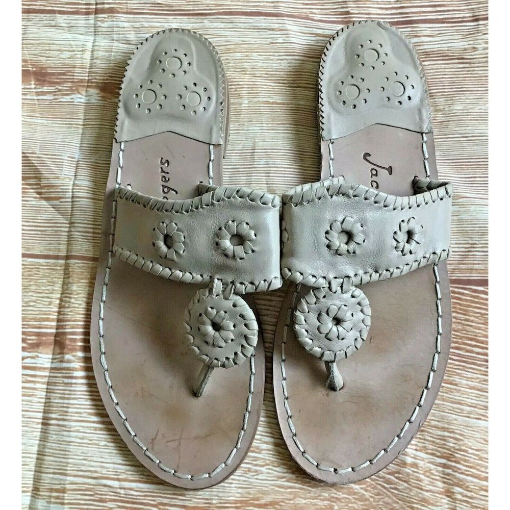 Jack Rogers Natural Flat Sandal Sz 6 N Leather